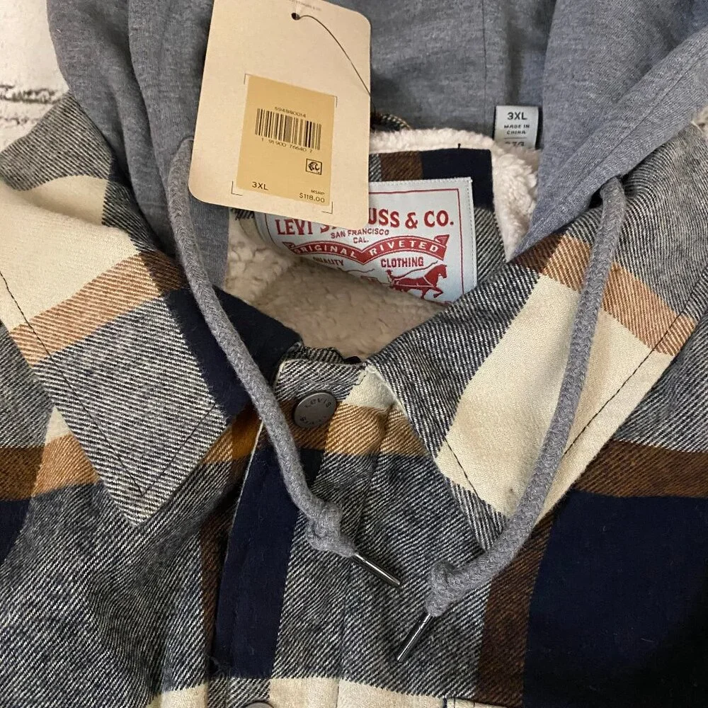 Levi's Plaid Sherpa Lined Hooded Shirt Jacket 3XL